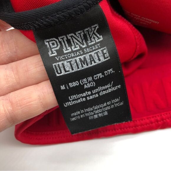 PINK Victoria’s Secret Ultimate Unlined Sports Bra Medium Red Gold Stars - Picture 6 of 7